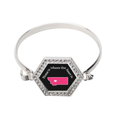 Silver Montana State Heart Hexagon Charm Bangle Bracelet