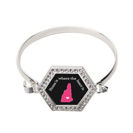 Silver New Hampshire State Heart Hexagon Charm Bangle Bracelet