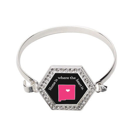 Silver New Mexico State Heart Hexagon Charm Bangle Bracelet