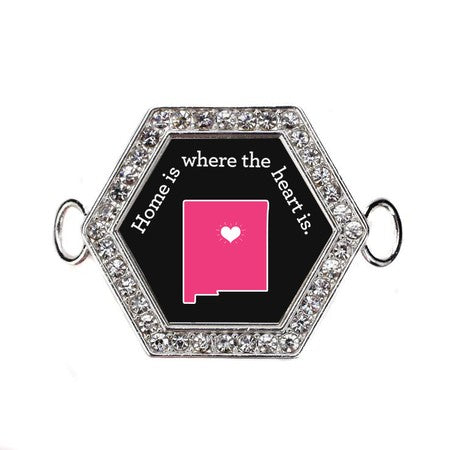 Silver New Mexico State Heart Hexagon Charm Bangle Bracelet