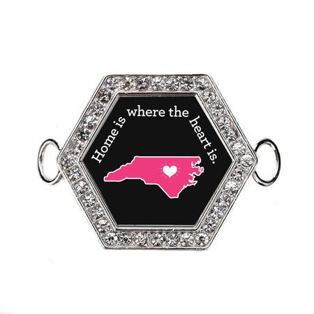 Silver North Carolina State Heart Hexagon Charm Bangle Bracelet