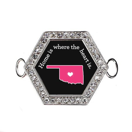 Silver Oklahoma State Heart Hexagon Charm Bangle Bracelet