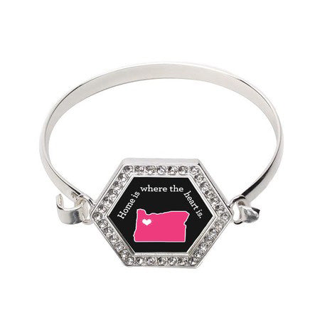 Silver Oregon State Heart Hexagon Charm Bangle Bracelet