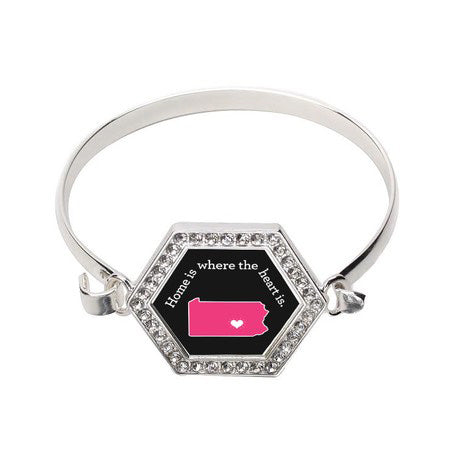 Silver Pennsylvania State Heart Hexagon Charm Bangle Bracelet