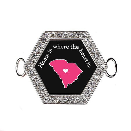 Silver South Carolina State Heart Hexagon Charm Bangle Bracelet