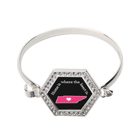 Silver Tennessee State Heart Hexagon Charm Bangle Bracelet