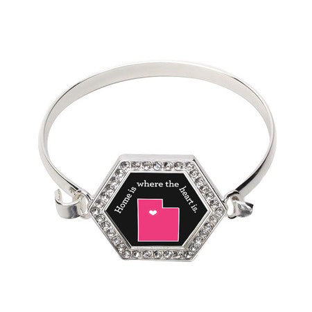 Silver Utah State Heart Hexagon Charm Bangle Bracelet