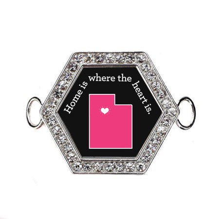 Silver Utah State Heart Hexagon Charm Bangle Bracelet