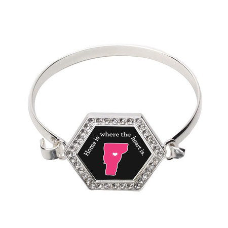 Silver Vermont State Heart Hexagon Charm Bangle Bracelet