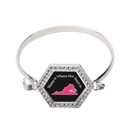 Silver Virginia State Heart Hexagon Charm Bangle Bracelet