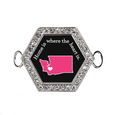 Silver Washington State Heart Hexagon Charm Bangle Bracelet