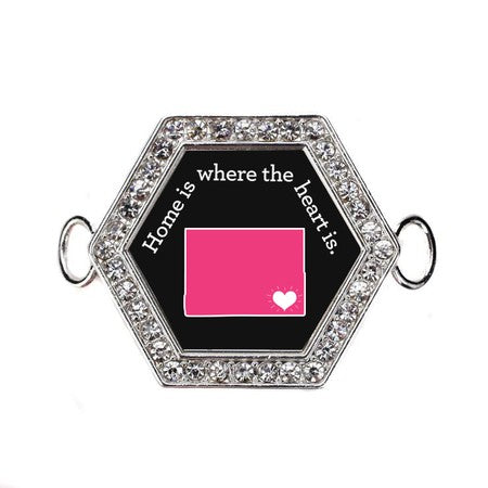 Silver Wyoming State Heart Hexagon Charm Bangle Bracelet