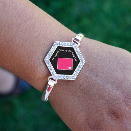 Silver Wyoming State Heart Hexagon Charm Bangle Bracelet