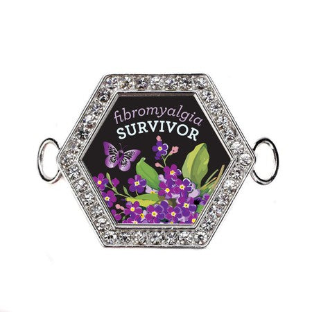 Silver Fibromyalgia Survivor Hexagon Charm Bangle Bracelet