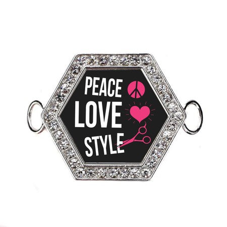 Silver Peace, Love, And Style Hexagon Charm Bangle Bracelet