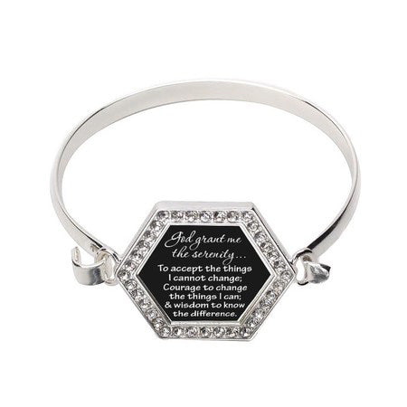 Silver Serenity Prayer Hexagon Charm Bangle Bracelet