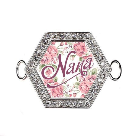 Silver Nana Floral Hexagon Charm Bangle Bracelet