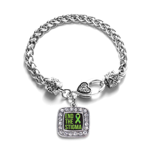 Silver Mental Health Awareness Square Charm Braided Bracelet