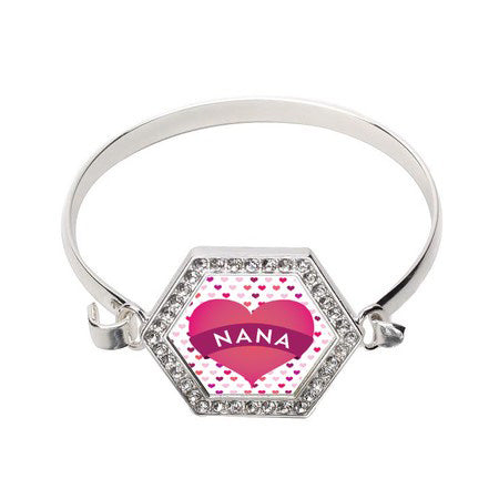 Silver Nana Hearts Hexagon Charm Bangle Bracelet