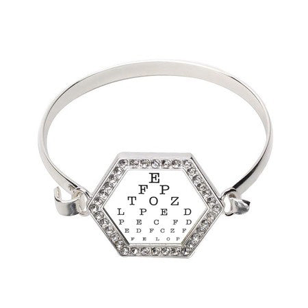 Silver Optometrist Hexagon Charm Bangle Bracelet
