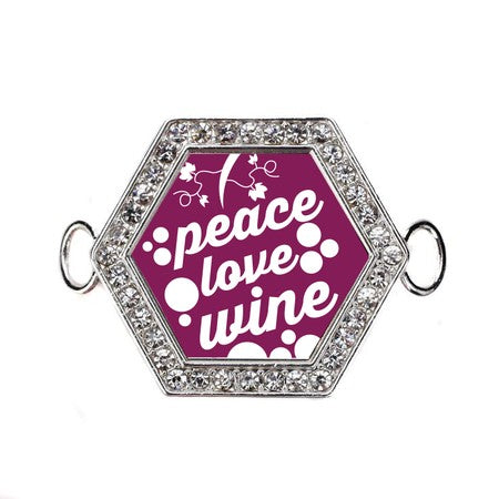 Silver Peace, Love, And Wine Hexagon Charm Bangle Bracelet