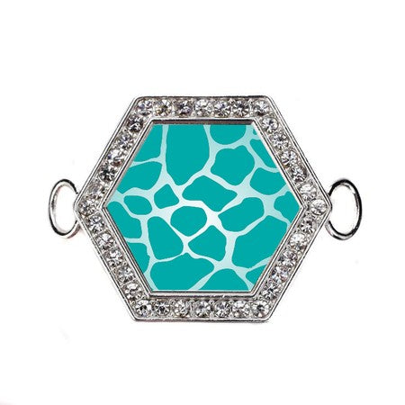 Silver Teal Giraffe Print Hexagon Charm Bangle Bracelet