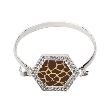 Silver Giraffe Print Hexagon Charm Bangle Bracelet