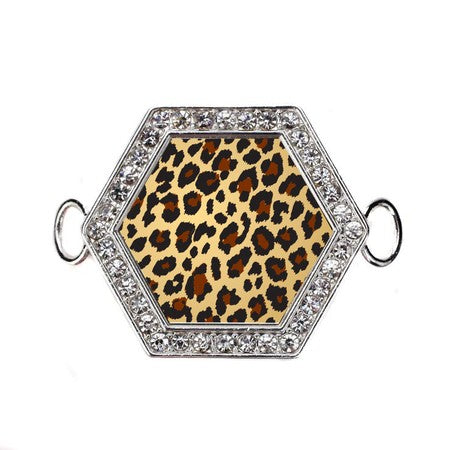 Silver Leopard Print Hexagon Charm Bangle Bracelet