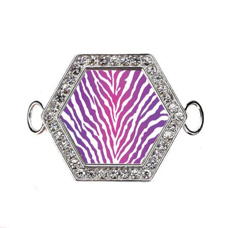 Silver Pink Tiger Print Hexagon Charm Bangle Bracelet