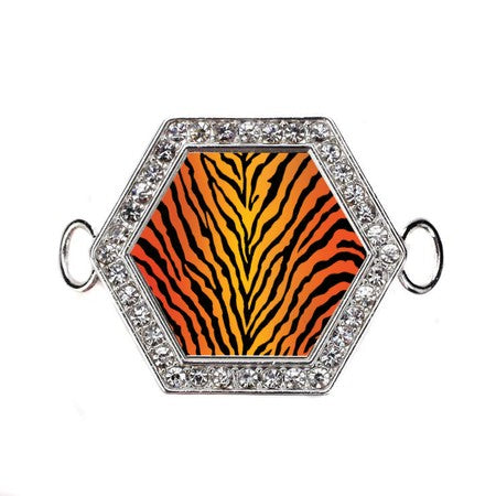 Silver Tiger Print Hexagon Charm Bangle Bracelet