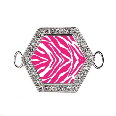 Silver Pink Zebra Print Hexagon Charm Bangle Bracelet