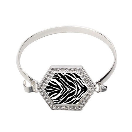 Silver Zebra Print Hexagon Charm Bangle Bracelet