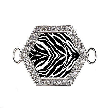 Silver Zebra Print Hexagon Charm Bangle Bracelet