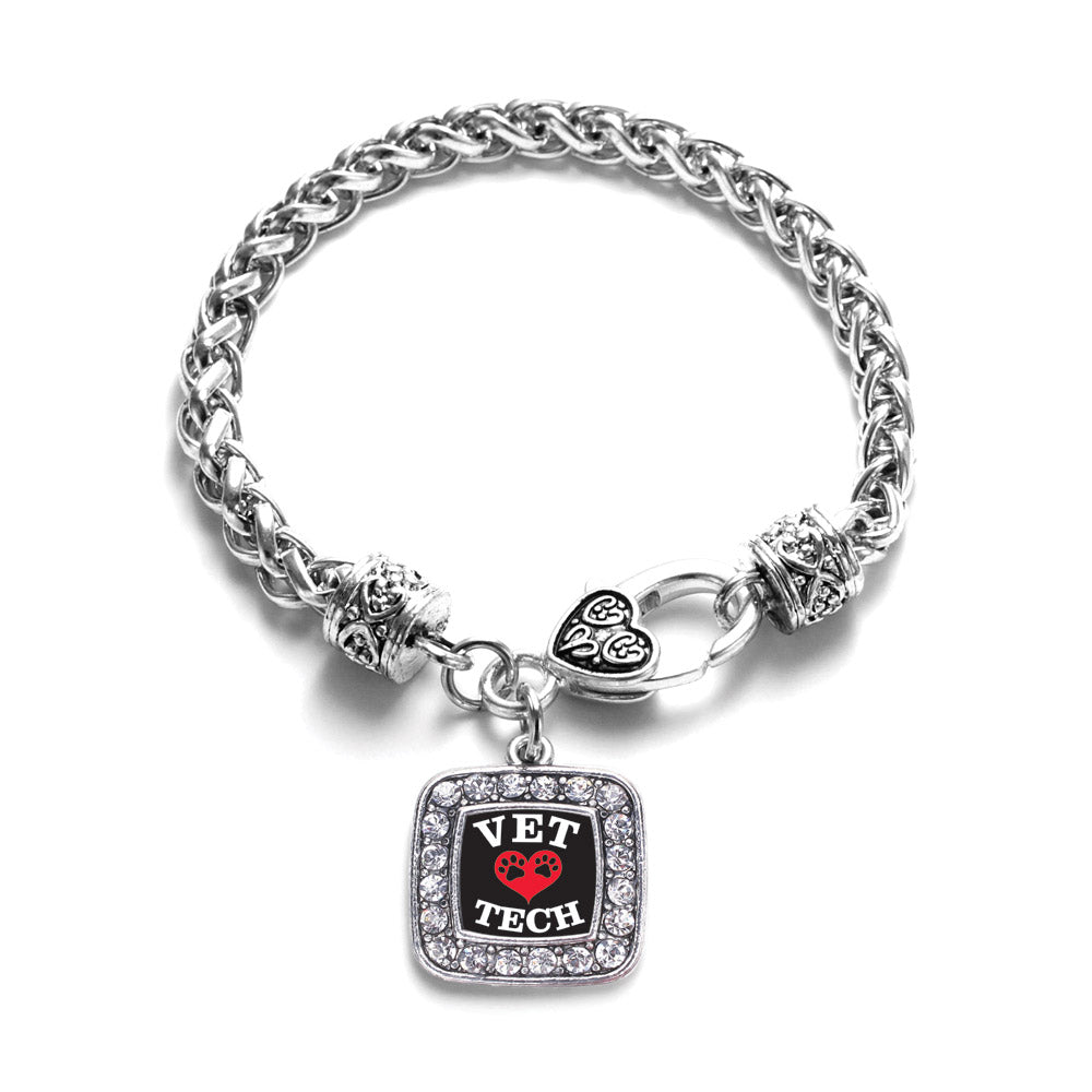 Silver Vet Tech Square Charm Braided Bracelet