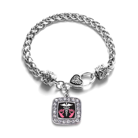 Silver Pediatrician Square Charm Braided Bracelet