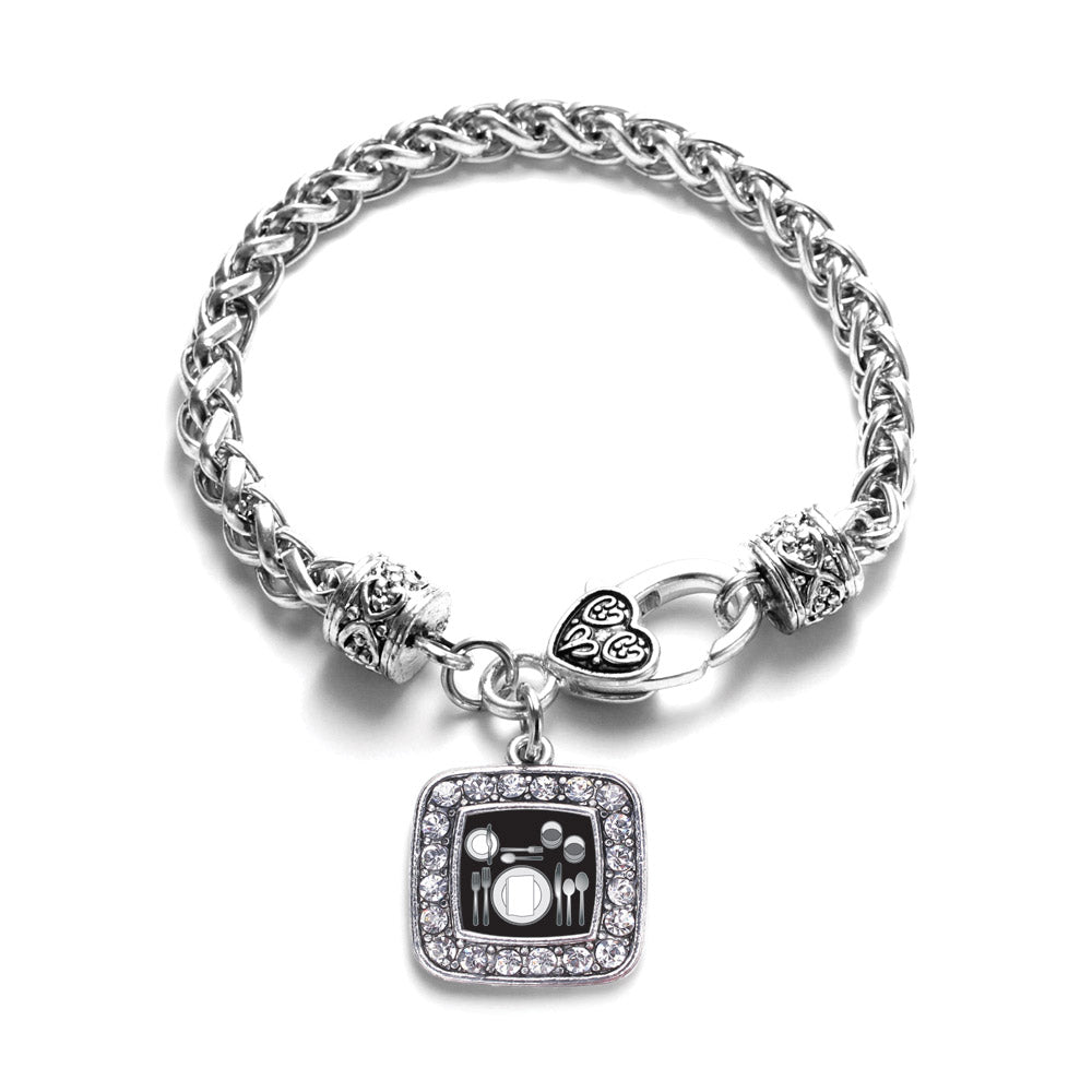 Silver Table Set Square Charm Braided Bracelet