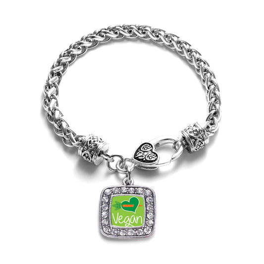 Silver Vegan Square Charm Braided Bracelet
