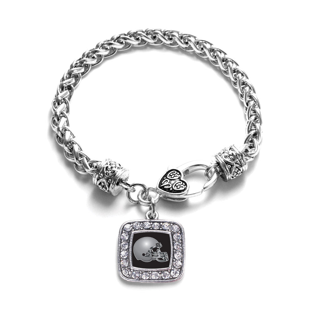 Silver Black and Grey Team Helmet Square Charm Braided Bracelet