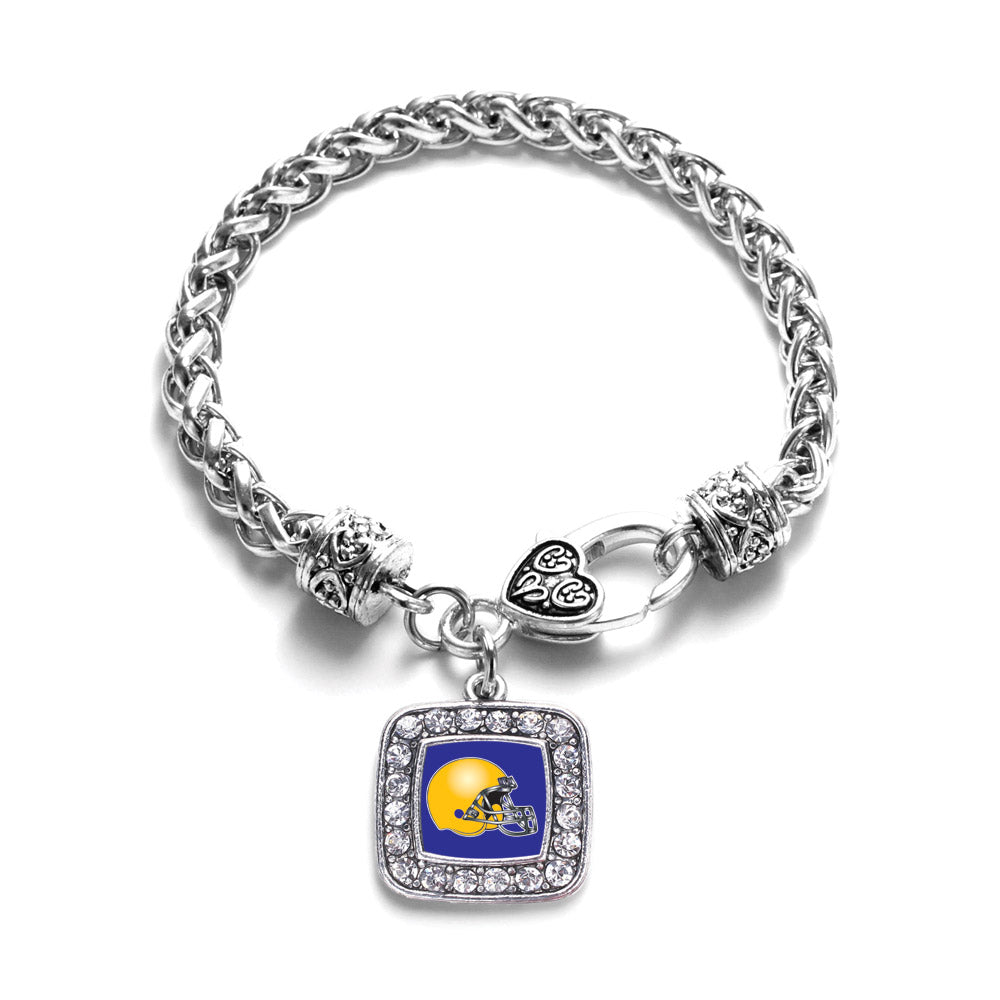 Silver Blue and Yellow Team Helmet Square Charm Braided Bracelet