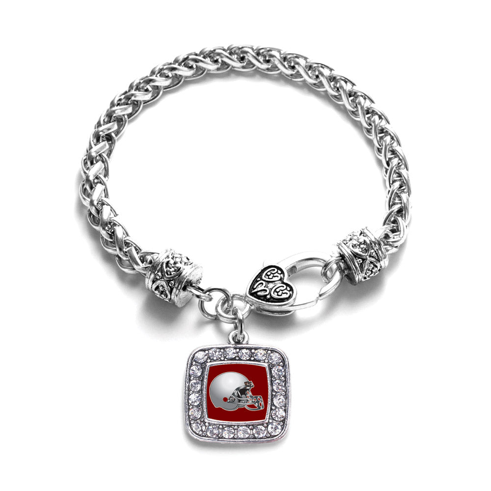 Silver Burgundy and Grey Team Helmet Square Charm Braided Bracelet