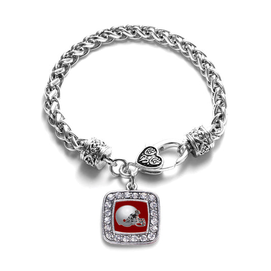 Silver Burgundy and Grey Team Helmet Square Charm Braided Bracelet
