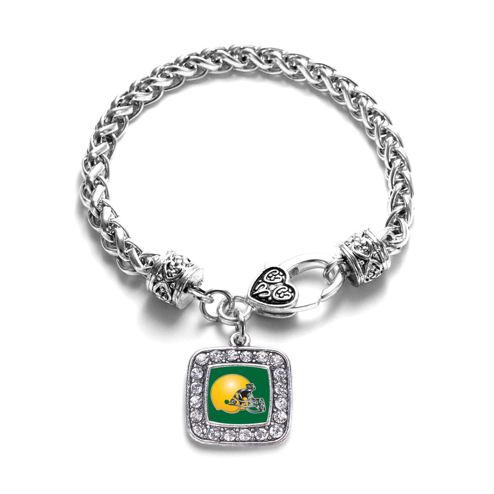 Silver Green and Yellow Team Helmet Square Charm Braided Bracelet