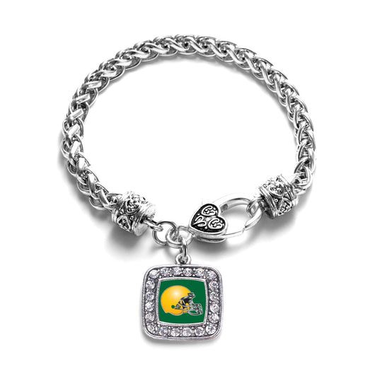 Silver Green and Yellow Team Helmet Square Charm Braided Bracelet