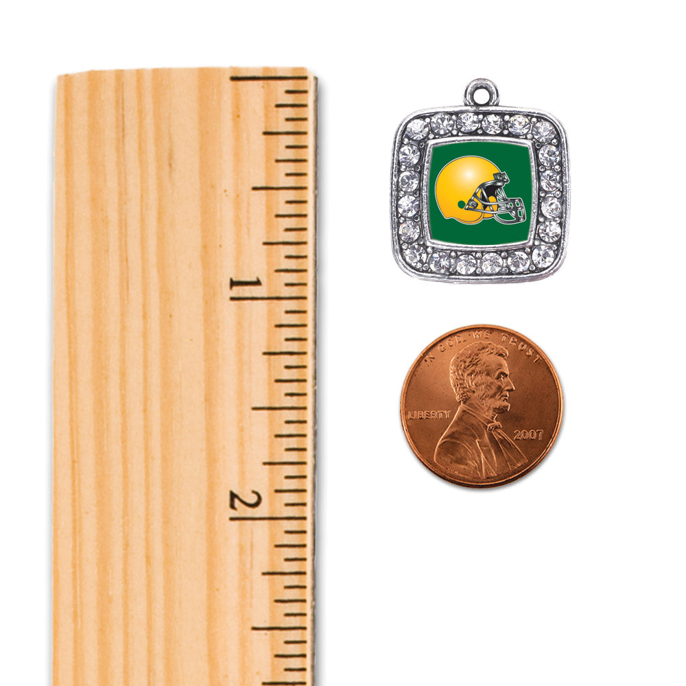 Silver Green and Yellow Team Helmet Square Charm Braided Bracelet