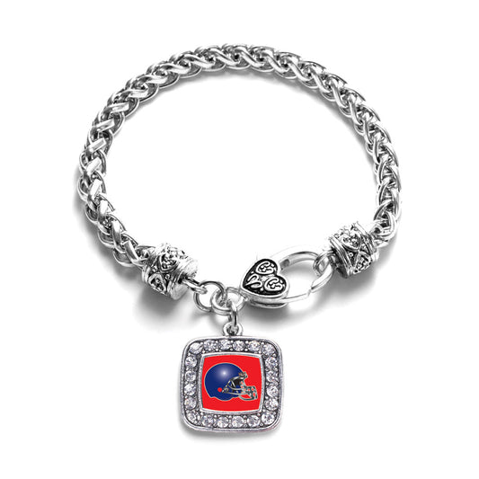 Silver Red and Blue Team Helmet Square Charm Braided Bracelet