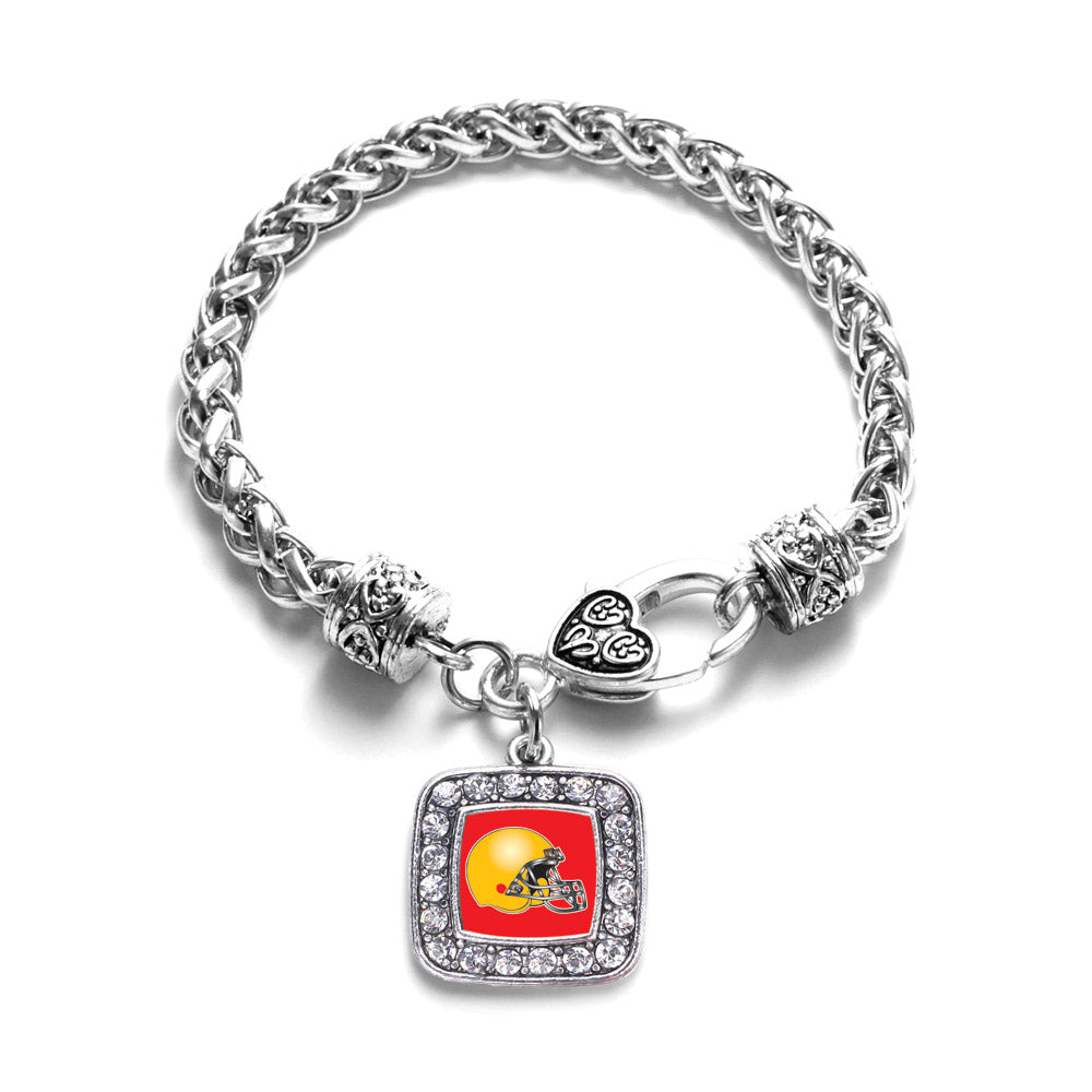 Silver Red and Yellow Team Helmet Square Charm Braided Bracelet