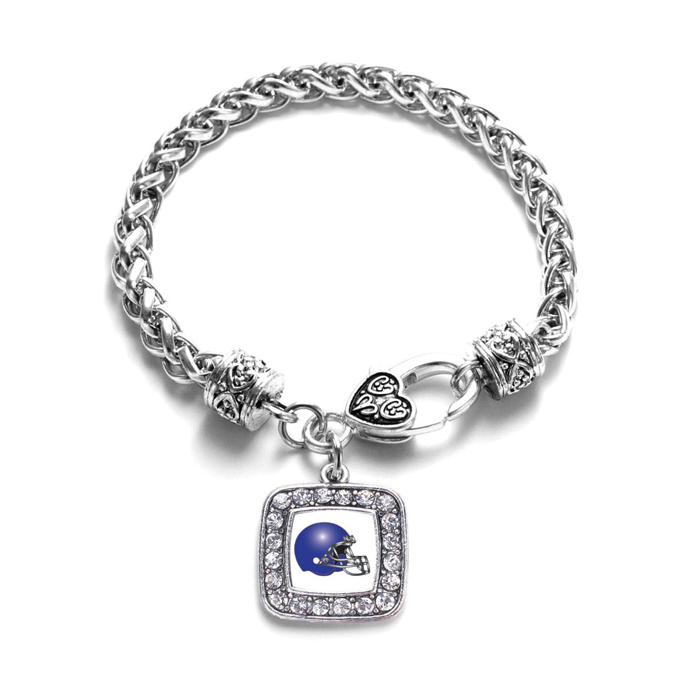 Silver White and Blue Team Helmet Square Charm Braided Bracelet