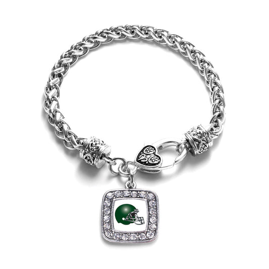 Silver White and Green Team Helmet Square Charm Braided Bracelet