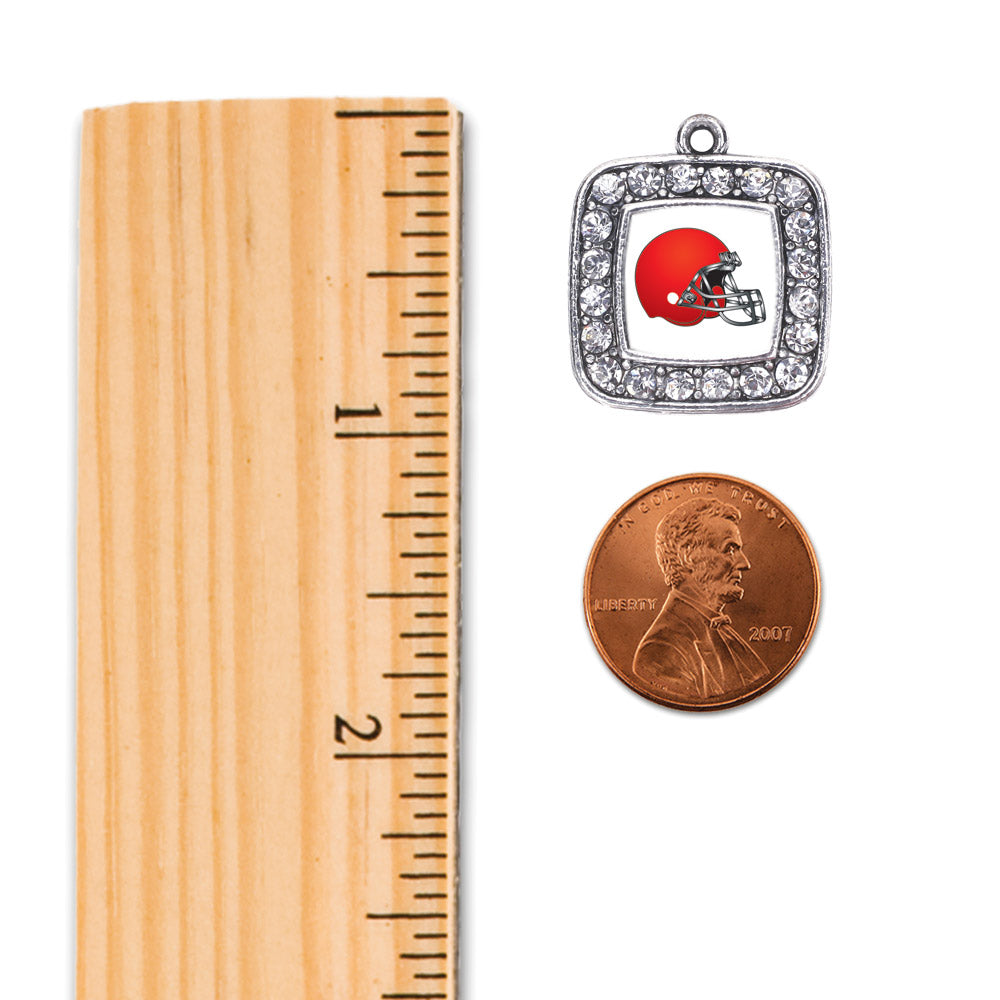 Silver Red and White Team Helmet Square Charm Braided Bracelet