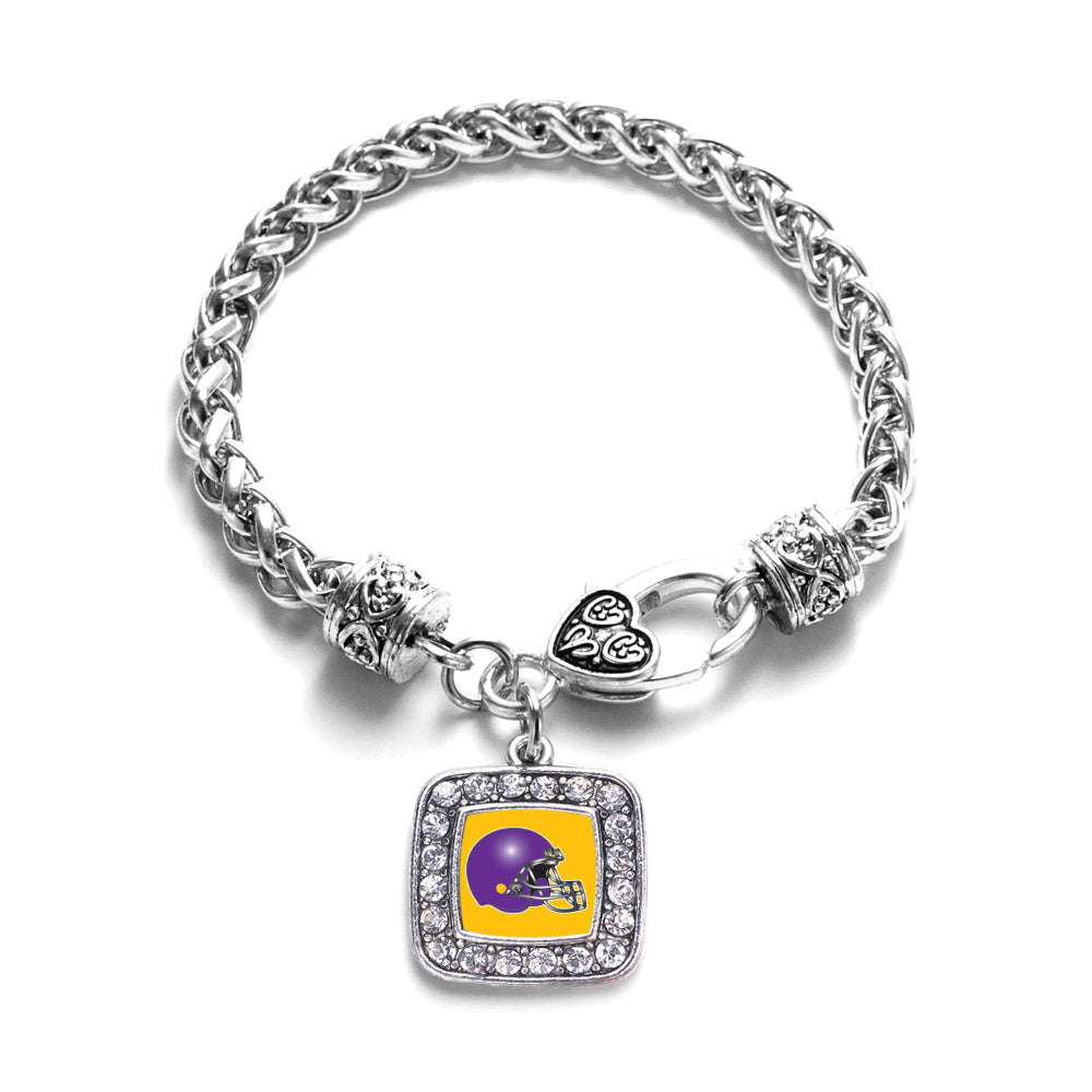 Silver Yellow and Purple Team Helmet Square Charm Braided Bracelet